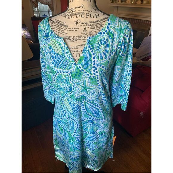 Hatley Small Summer Green & Blue Sea Shell Dress - Picture 1 of 7
